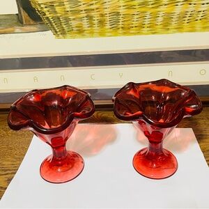 2 Burton +Burton Red Vase 5 Inches Tall Candy Dish